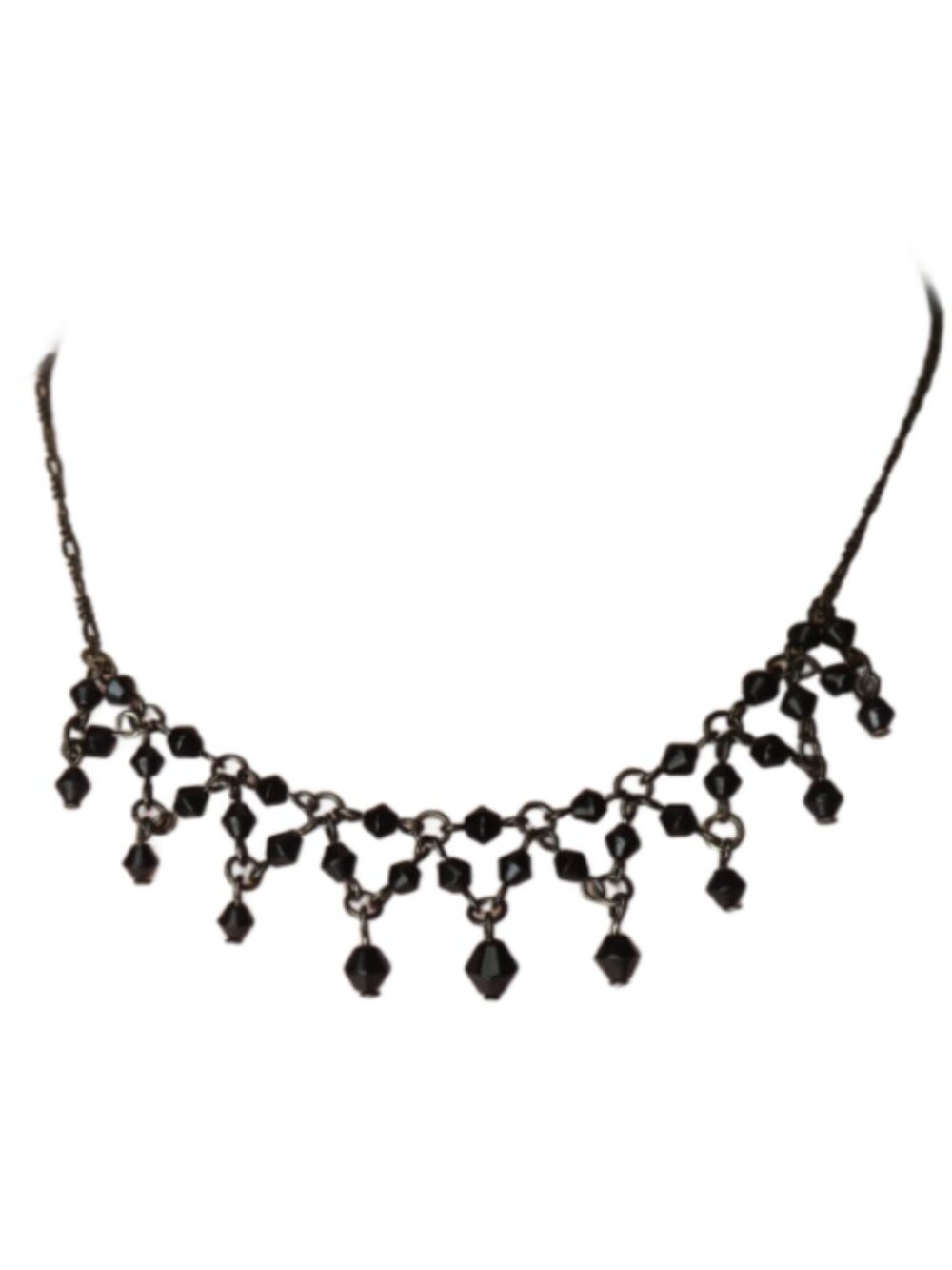 Vintage Gothic Victorian Grunge Black Bead Fringe Choker Bib Statement Necklace